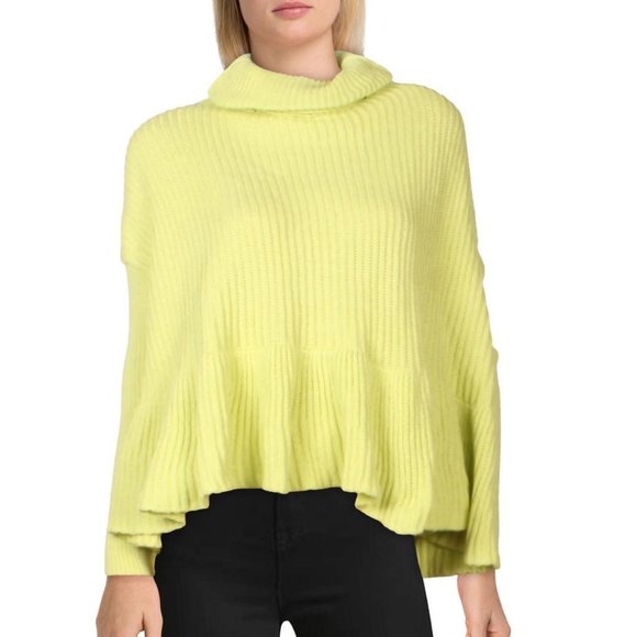 NEW! Free People L green oversized peplum turtleneck sweater - Picture 1 of 11